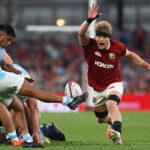 Henry Pollock of the British & Irish Lions charges down an Argentina kick during the June 2025 match in Dublin