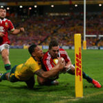 Australia's Israel Folau tackles the British & Irish Lions' George North during the first test in 2013.